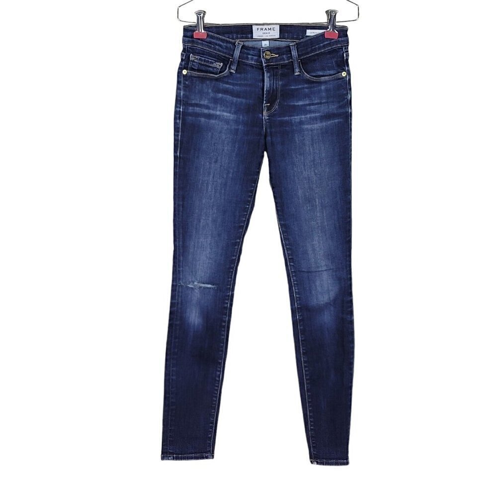 Frame Le Skinny de Jeanne Jeans Size 25 24X28 Dark Wash Low Rise Ripped Knee